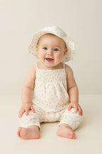 Baby Girls' Cotton Tiny Petal Summer Romper & Hat Set - White