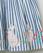 Striped Skirt with Rabbit Patch Embroidery - Blue & White
