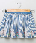Striped Skirt with Rabbit Patch Embroidery - Blue & White