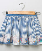 Striped Skirt with Rabbit Patch Embroidery - Blue & White