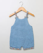 Baby Girls' Floral Embroidered Cotton Denim Romper - Blue
