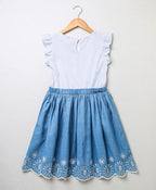 Blueford Schiffli Indigo Embroidered Dress - Grey & Blue