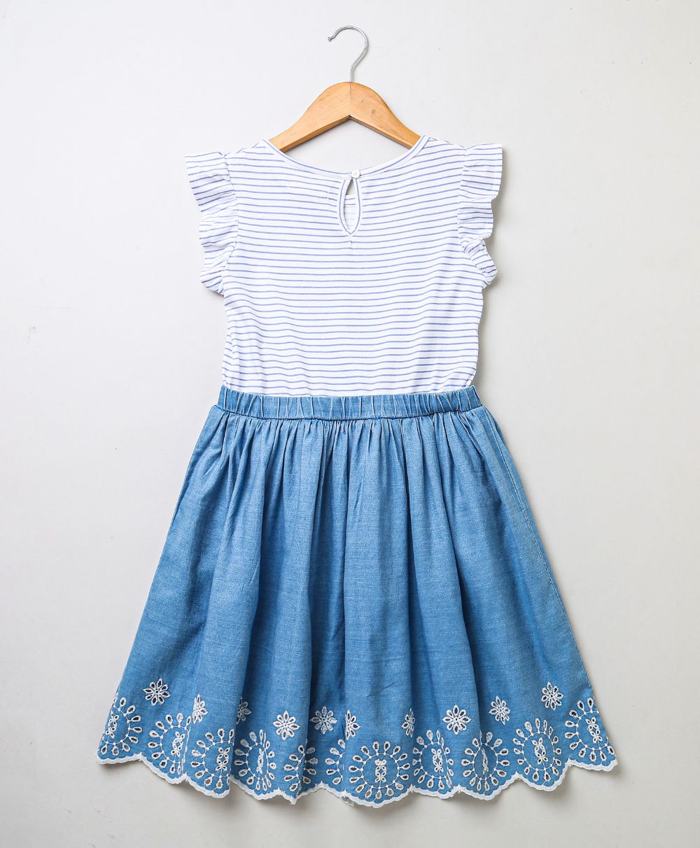 Blueford Schiffli Indigo Embroidered Dress - Grey & Blue