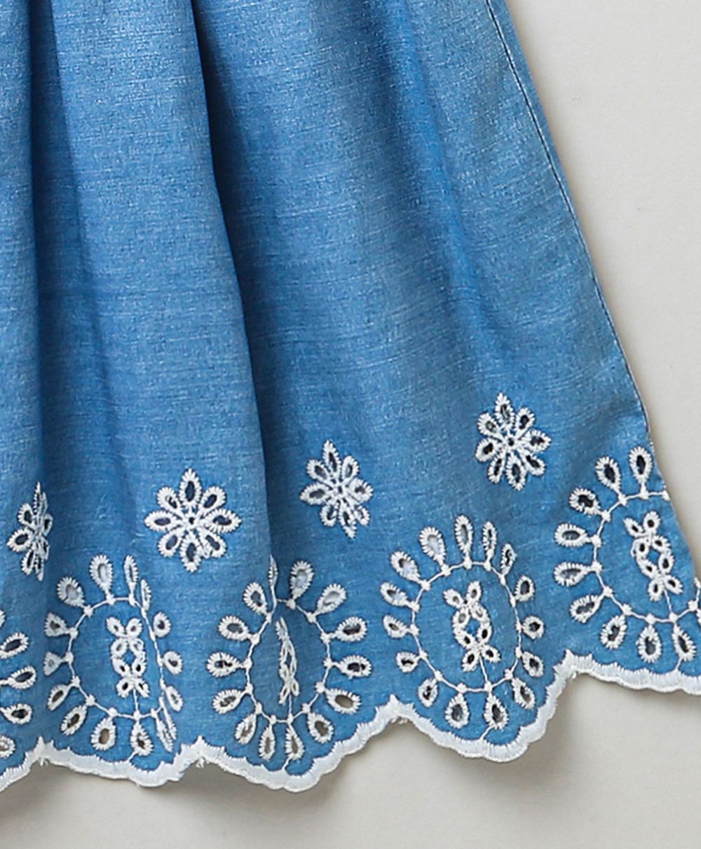 Blueford Schiffli Indigo Embroidered Dress - Grey & Blue