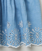 Striped T-shirt & Schiffly Embroidery Denim Skirt - Multicoloured & Blue