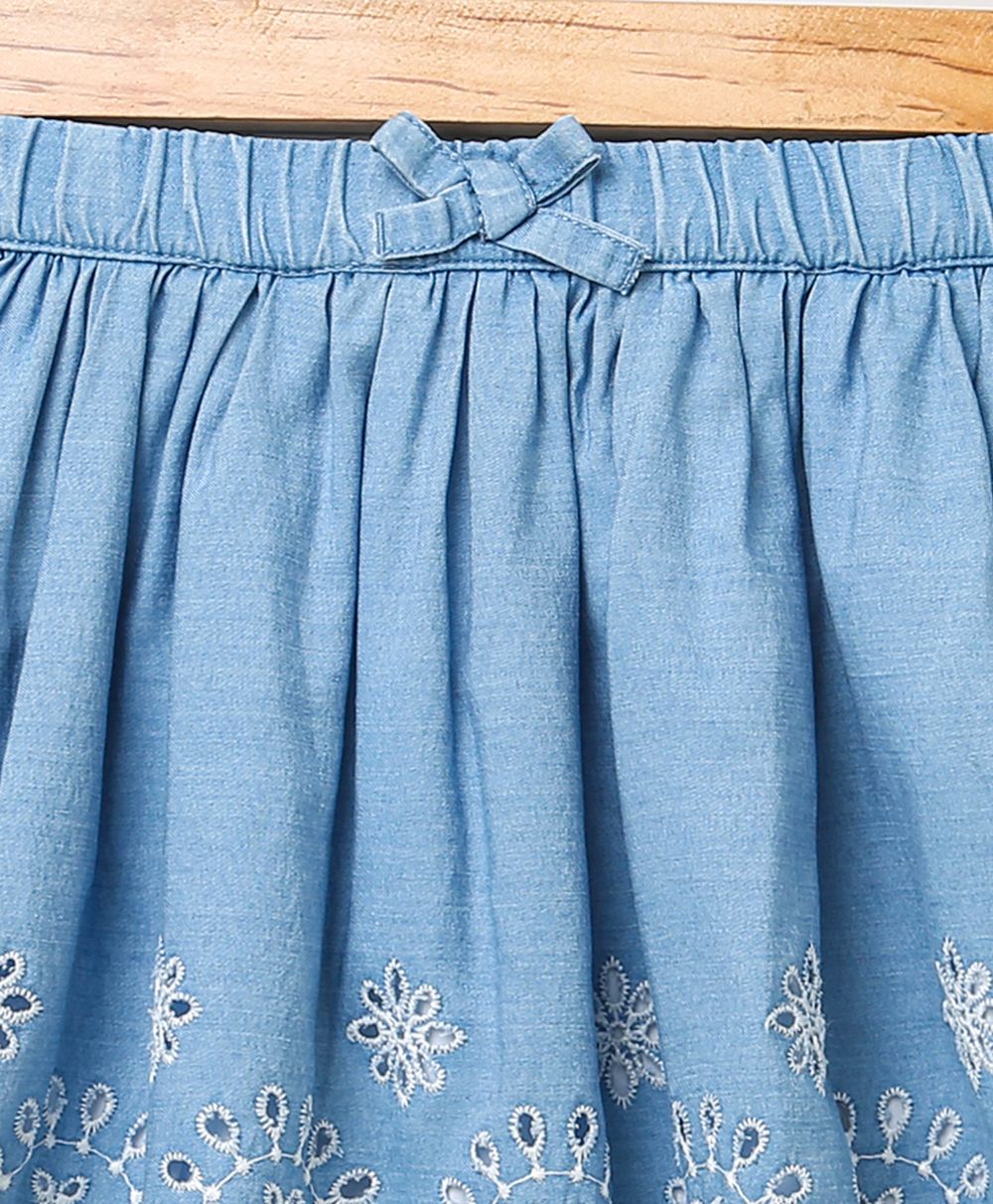 Schiffly Embroidery Denim Skirt - Blue