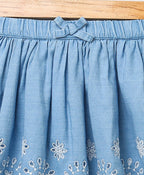 Schiffly Embroidery Denim Skirt - Blue