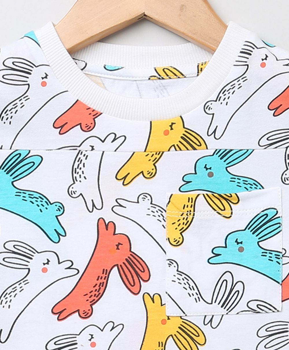 Multicolored Printed Rabbit Print Unisex T-shirt - White
