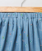 All-over Floral Embroidery Denim Skirt - Blue