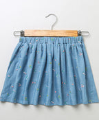 All-over Floral Embroidery Denim Skirt - Blue