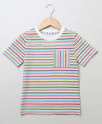 Striped T-shirt & Multicoloured Embroidery Short - Multicoloured & White