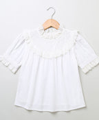 Ruffled Blouse & Striped Skirt - White & Peach