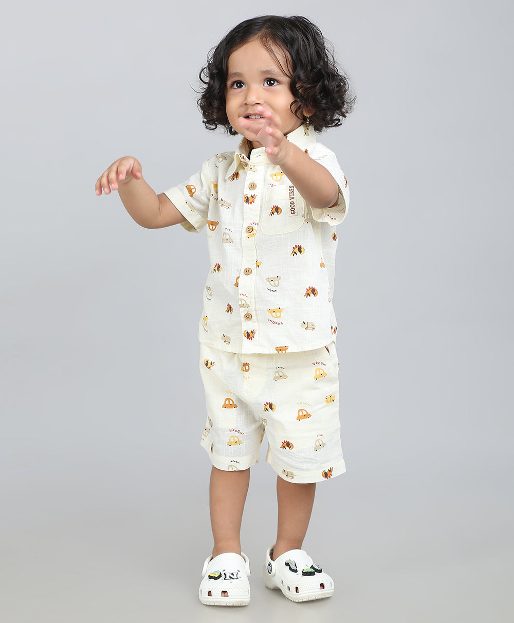 Zoom Safari Cotton Slub Co-ord  Set - Off-White