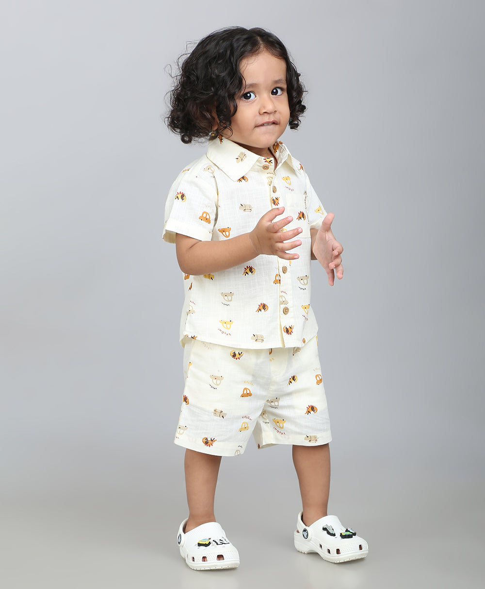 Zoom Safari Cotton Slub Co-ord  Set - Off-White