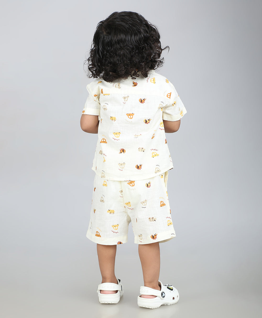 Zoom Safari Cotton Slub Co-ord  Set - Off-White