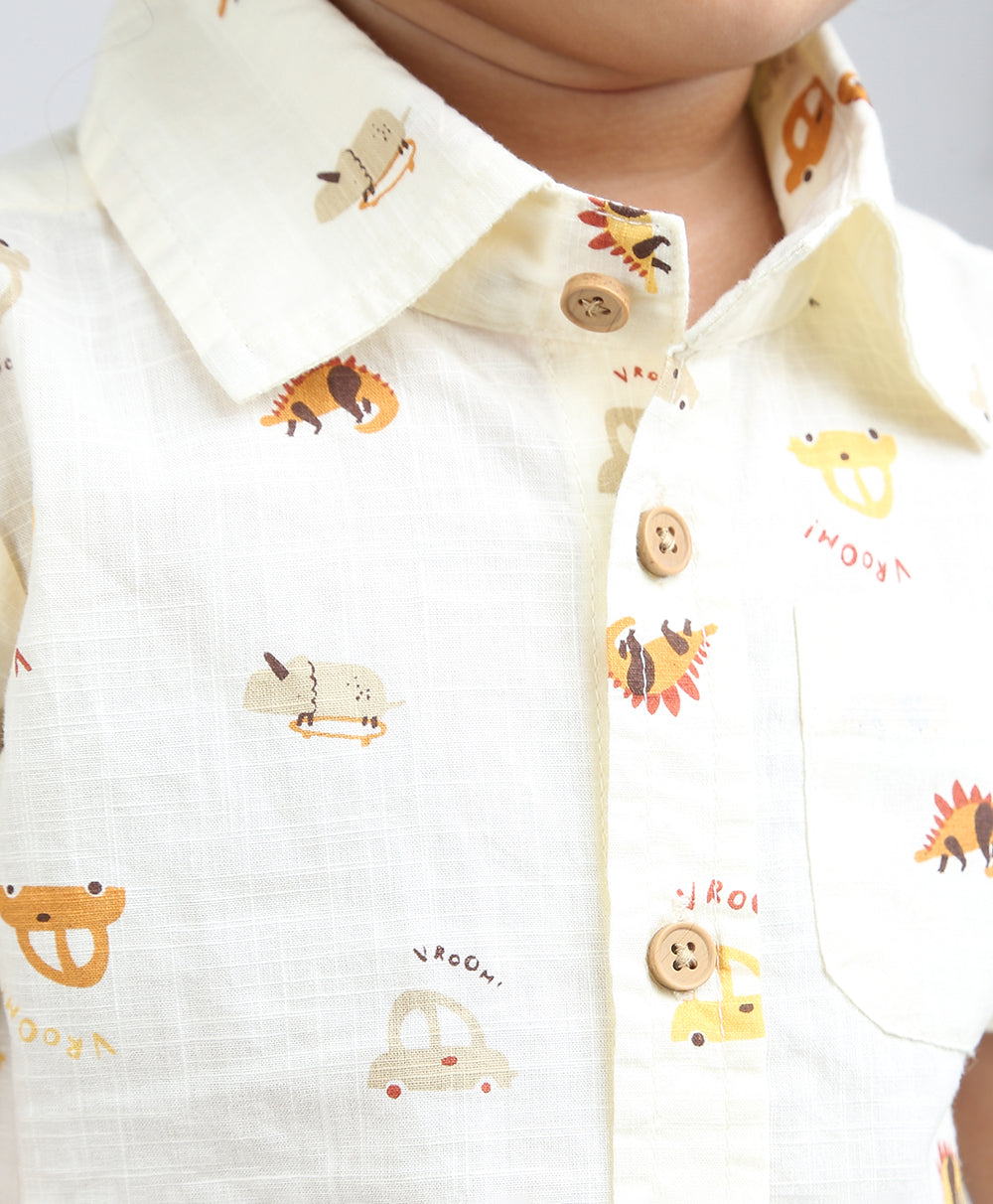 Zoom Safari Cotton Slub Co-ord  Set - Off-White