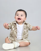 Baby Boys Tropical Bloom Cotton Co-ord Set - Olive & Beige