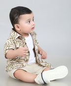 Baby Boys Tropical Bloom Cotton Co-ord Set - Olive & Beige