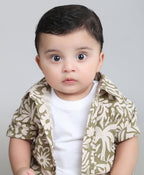 Baby Boys Tropical Bloom Cotton Co-ord Set - Olive & Beige