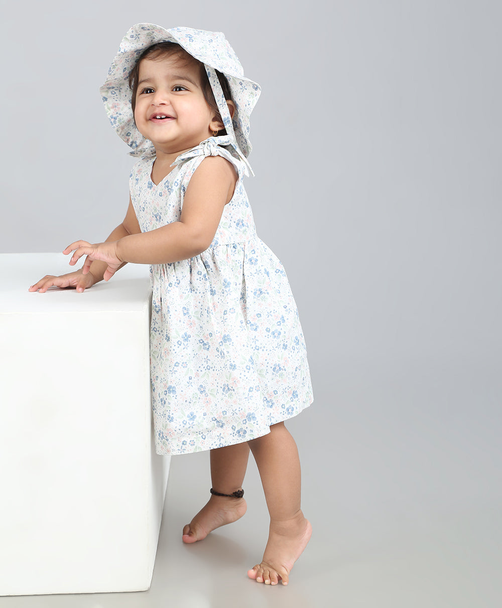 Blossom Breeze Organic Cotton Co-ord Set with A Hat - White