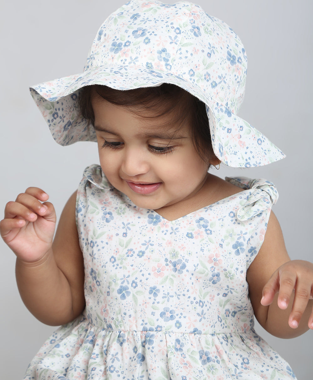 Blossom Breeze Organic Cotton Co-ord Set with A Hat - White