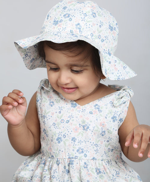 Blossom Breeze Organic Cotton Co-ord Set with A Hat - White