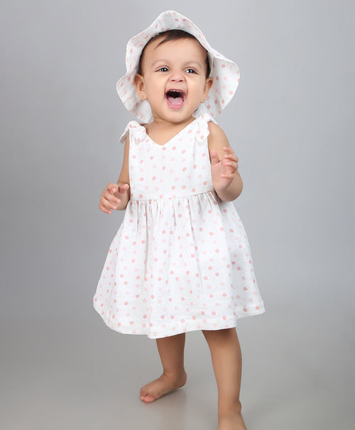 Cherry Petal Co-ord Set With A Hat - White