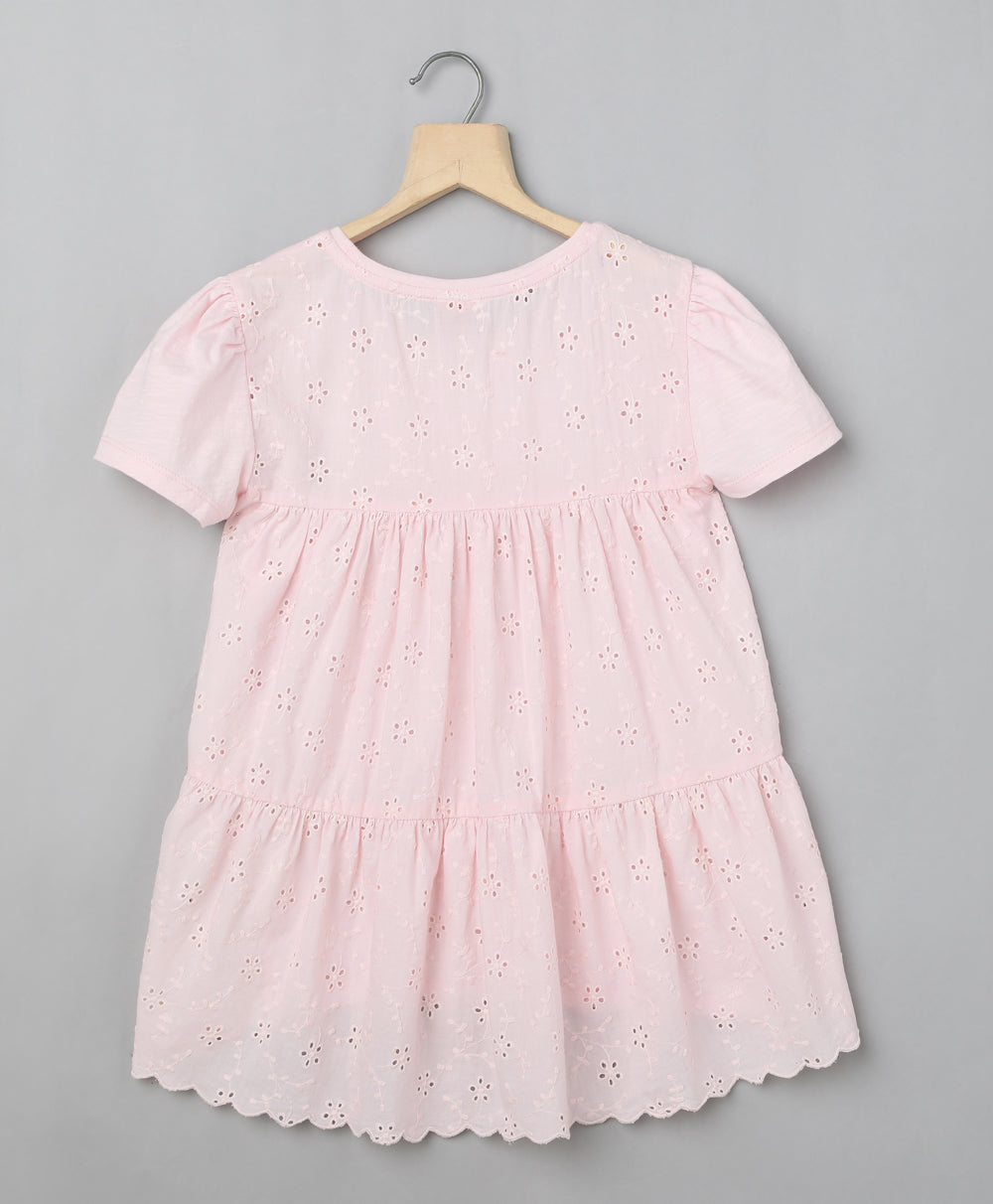 Slub Jersey with Schiffli Embroidery Back Organic Cotton Tshirt - Pink