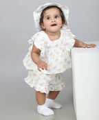 Blossom Breeze Organic Cotton Summer Co-ord White Set With A Hat - White