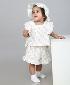 Blossom Breeze Organic Cotton Summer Co-ord White Set With A Hat - White