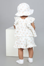 Blossom Breeze Organic Cotton Summer Co-ord White Set With A Hat - White