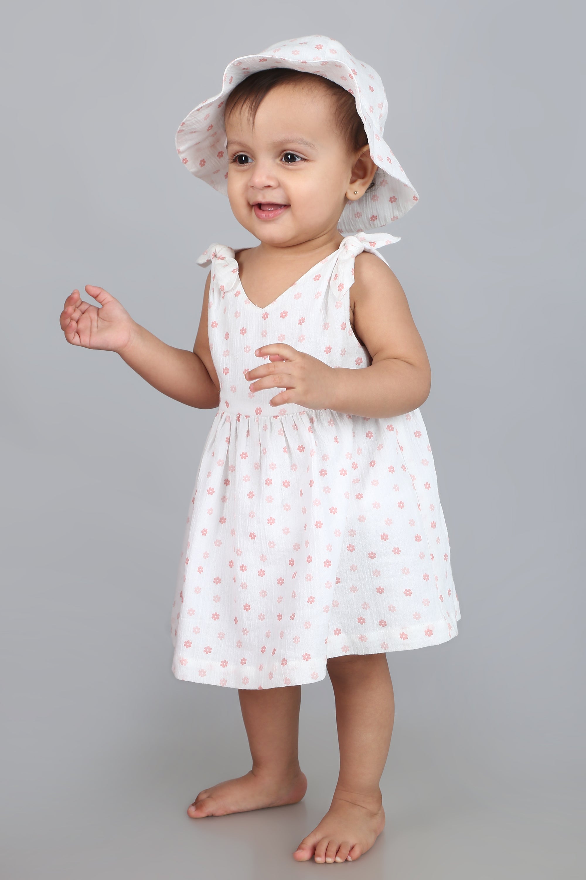 Cherry Petal Co-ord Set With A Hat - White