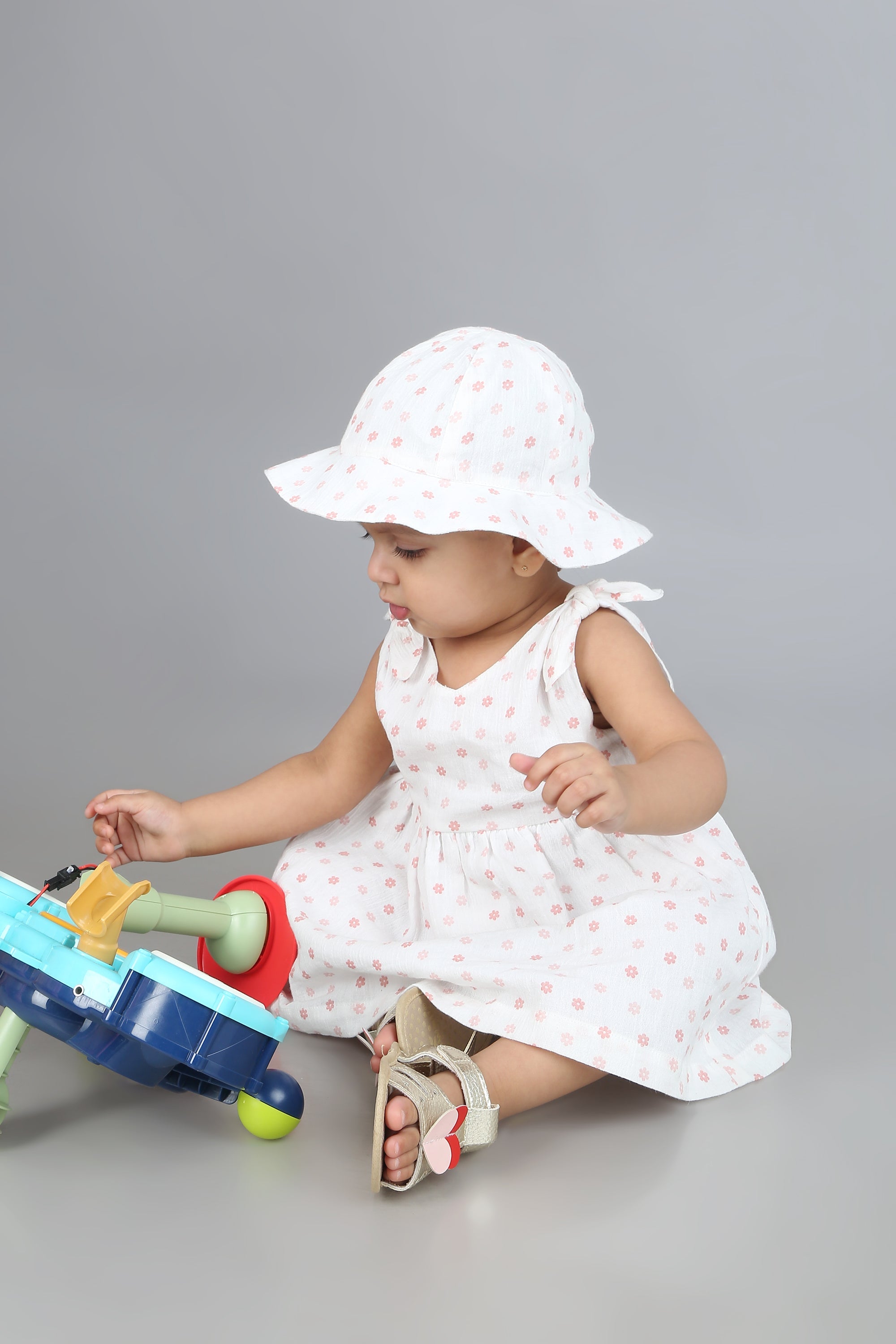 Cherry Petal Co-ord Set With A Hat - White