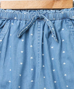 Cotton Denim Heart Printed Pants - Blue